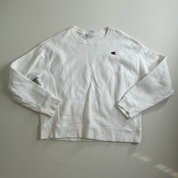 Vintage Champion Reverse Weave Sweater Womens Size Large White Crewneck Pullover - Picture 1 of 10